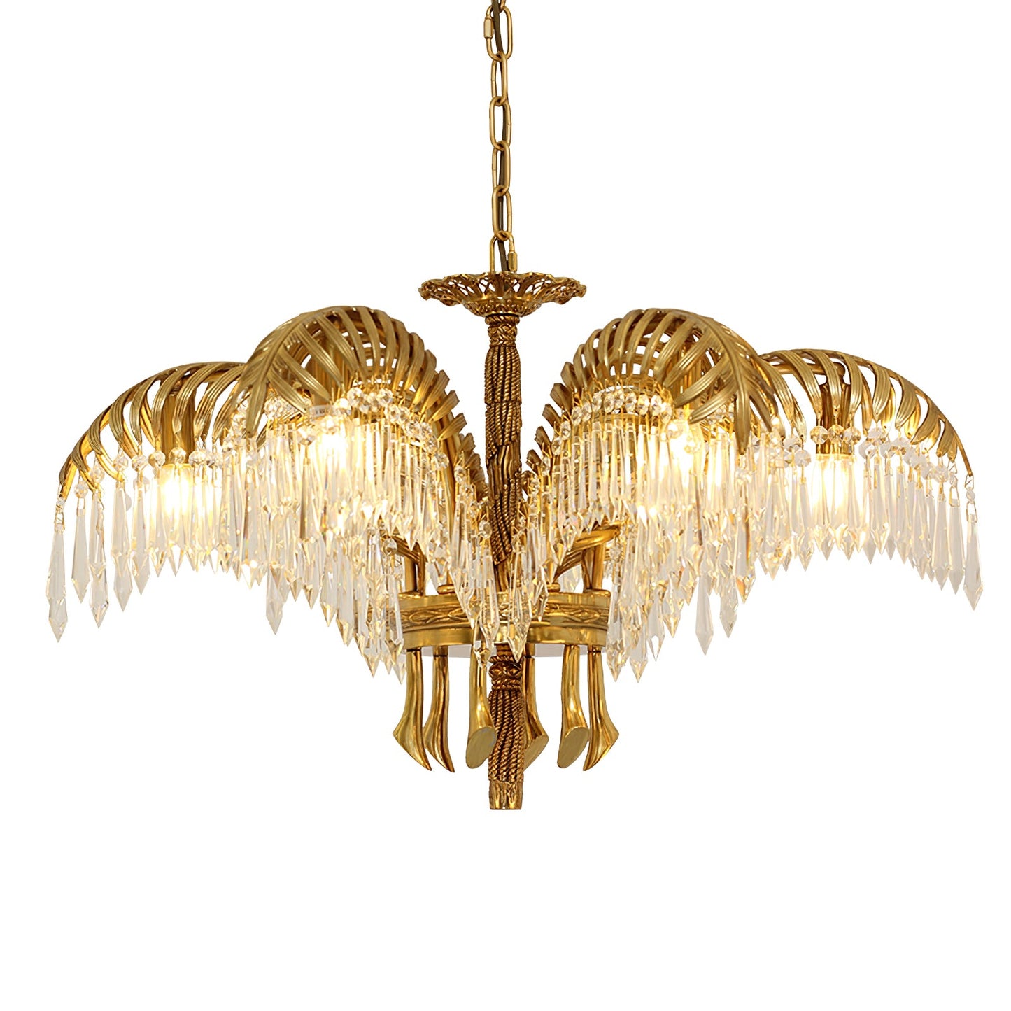 Palm Leaf Crystal Chandelier | Handcrafted Brass & Crystal | 3, 6, 8 Heads