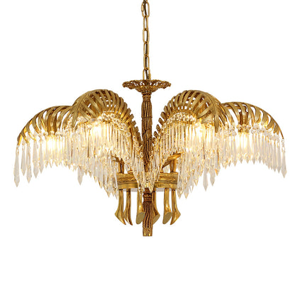 Palm Leaf Crystal Chandelier | Handcrafted Brass & Crystal | 3, 6, 8 Heads