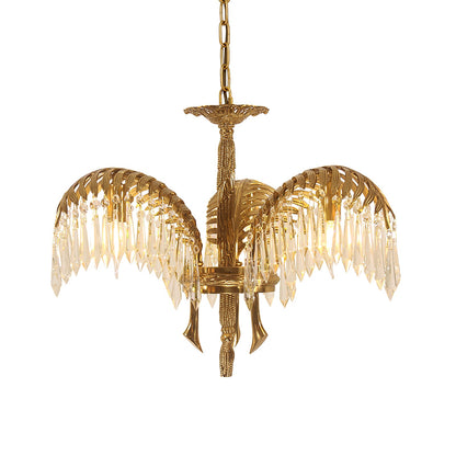 Palm Leaf Crystal Chandelier | Handcrafted Brass & Crystal | 3, 6, 8 Heads