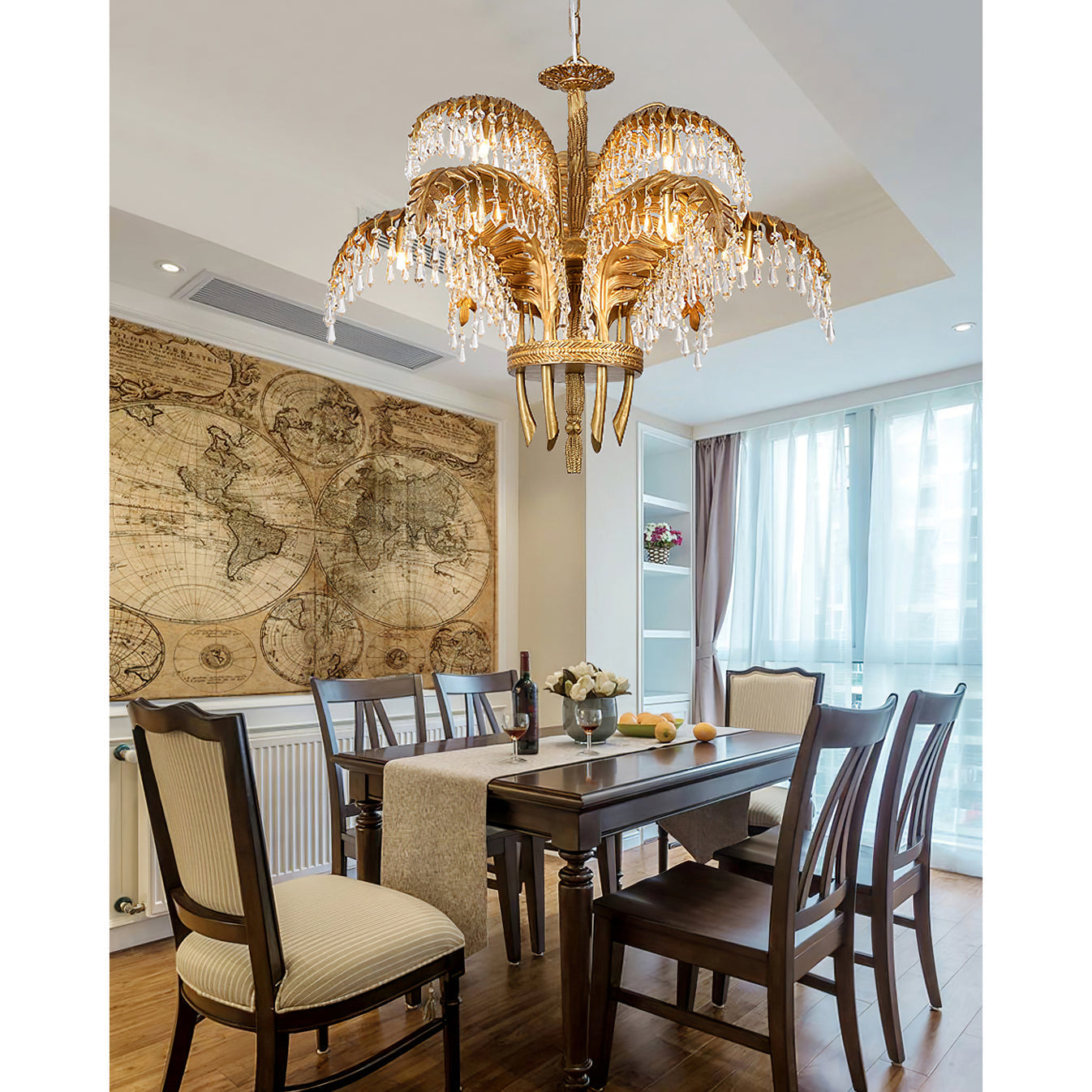 Palm Leaf Crystal Chandelier | Handcrafted Brass & Crystal | 3, 6, 8 Heads