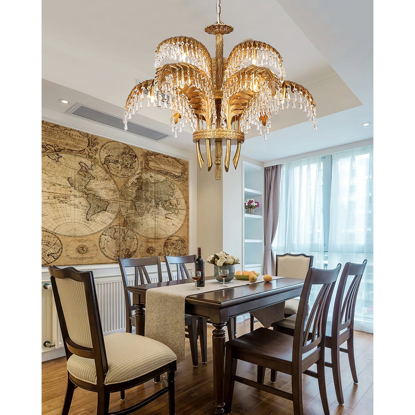 Palm Leaf Crystal Chandelier | Handcrafted Brass & Crystal | 3, 6, 8 Heads