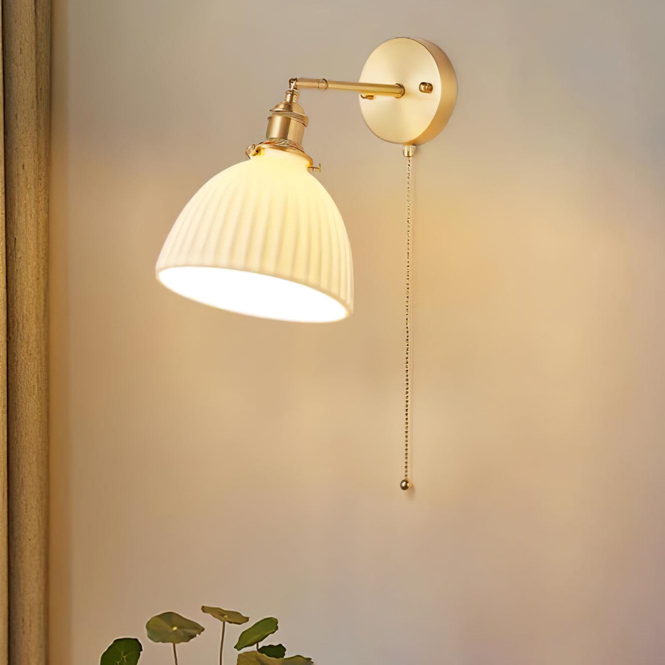 Brass Wall Lamp | Ceramic Pleated | Set of 2