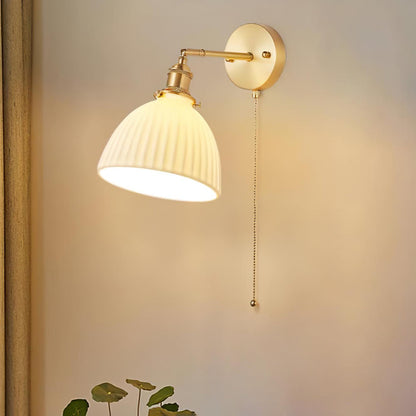 Brass Wall Lamp | Ceramic Pleated | Set of 2