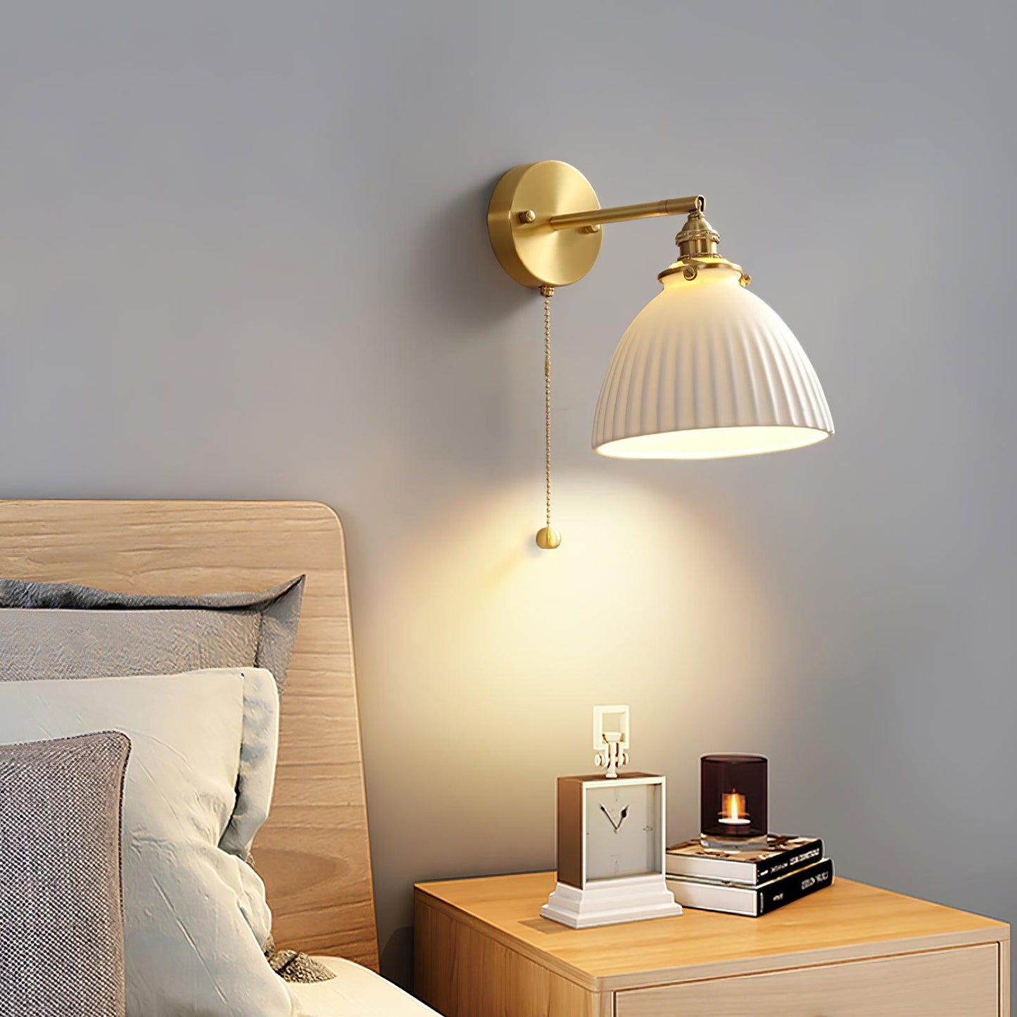 Brass Wall Lamp | Ceramic Pleated | Set of 2