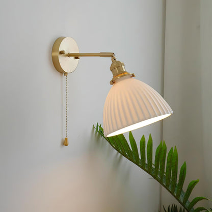 Brass Wall Lamp | Ceramic Pleated | Set of 2