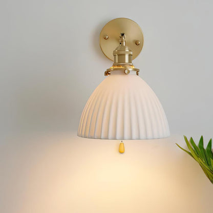 Brass Wall Lamp | Ceramic Pleated | Set of 2