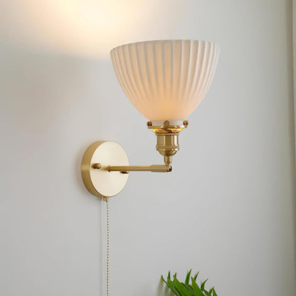 Brass Wall Lamp | Ceramic Pleated | Set of 2