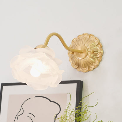 Brass Rose Wall Light Set | Elegant Brass & Glass Design | Set of 2