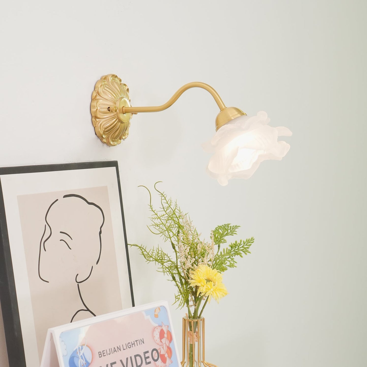 Brass Rose Wall Light Set | Elegant Brass & Glass Design | Set of 2