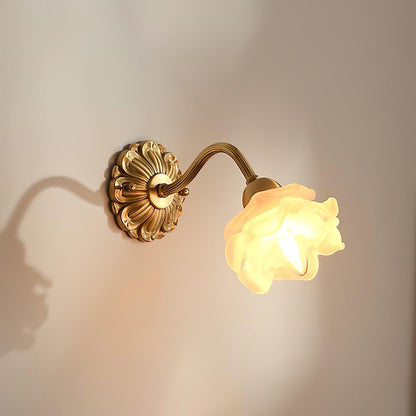 Brass Rose Wall Light Set | Elegant Brass & Glass Design | Set of 2