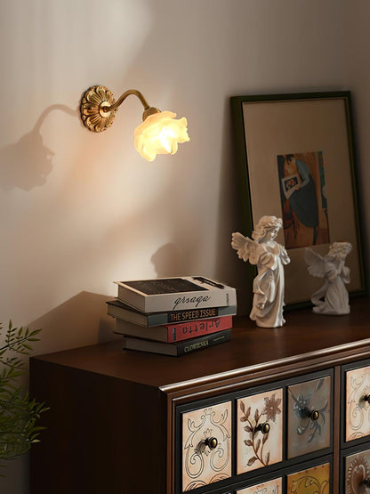 Brass Rose Wall Light Set | Elegant Brass & Glass Design | Set of 2