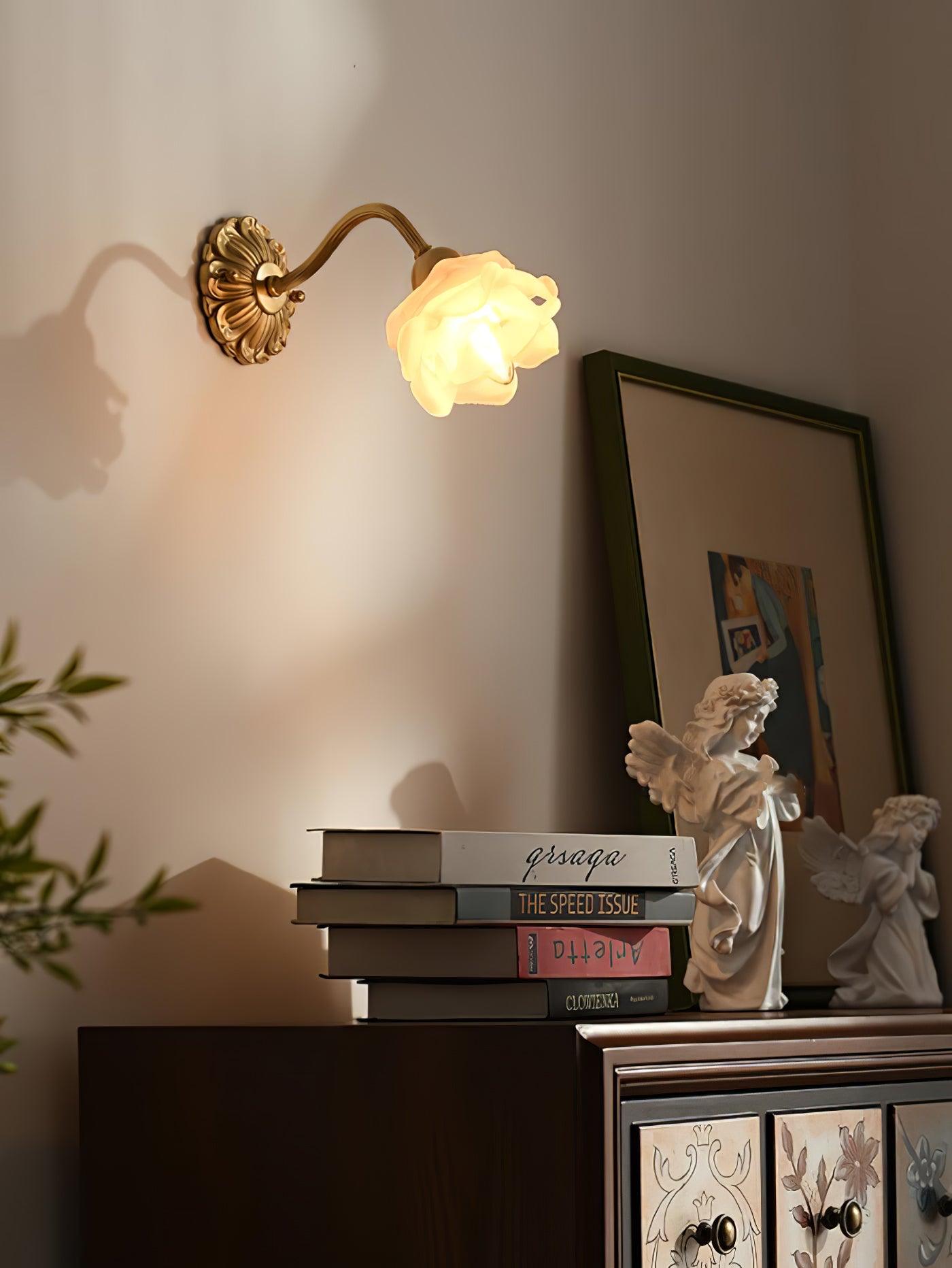 Brass Rose Wall Light Set | Elegant Brass & Glass Design | Set of 2