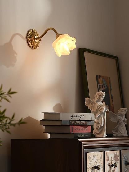 Brass Rose Wall Light Set | Elegant Brass & Glass Design | Set of 2