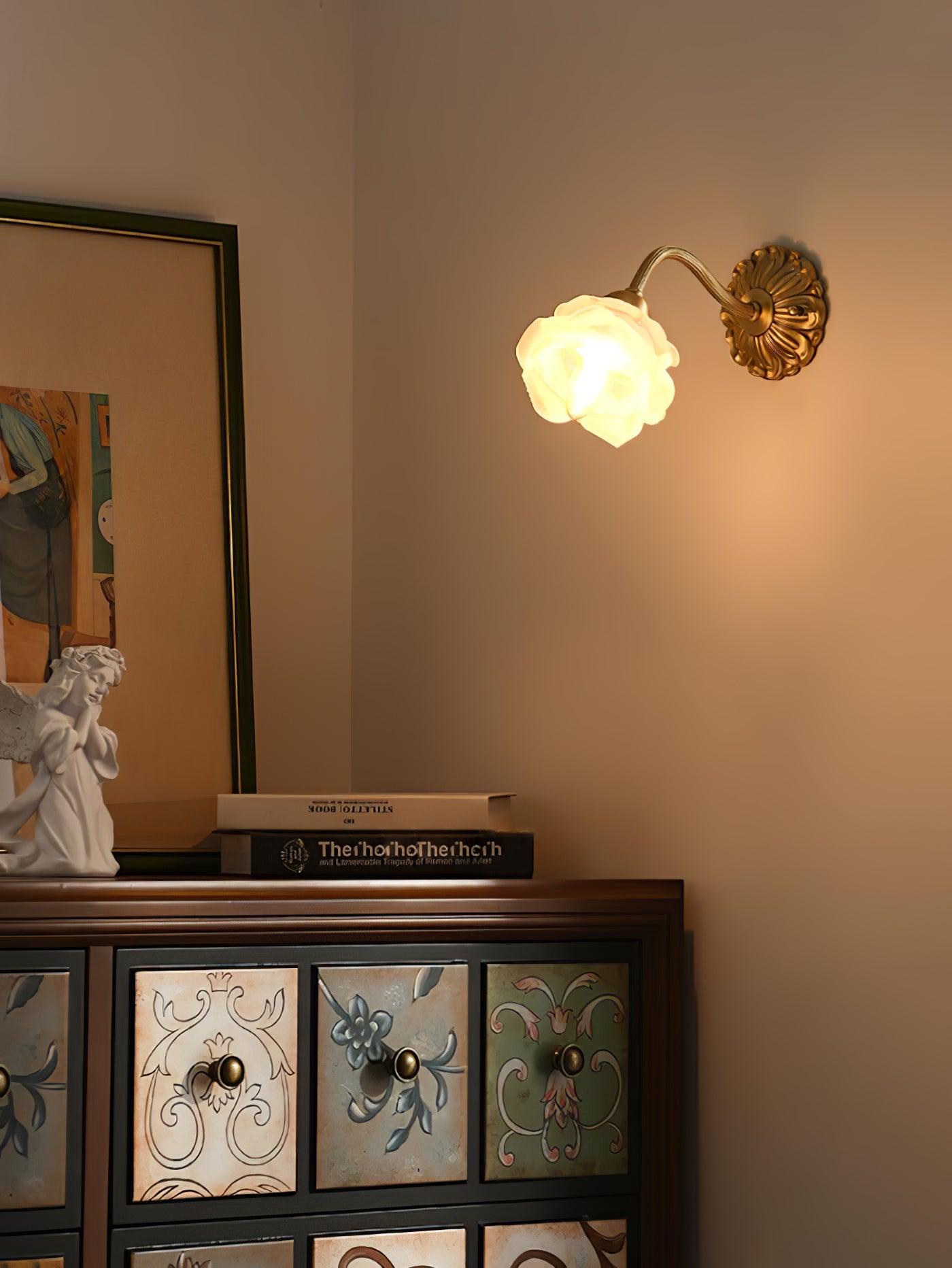 Brass Rose Wall Light Set | Elegant Brass & Glass Design | Set of 2