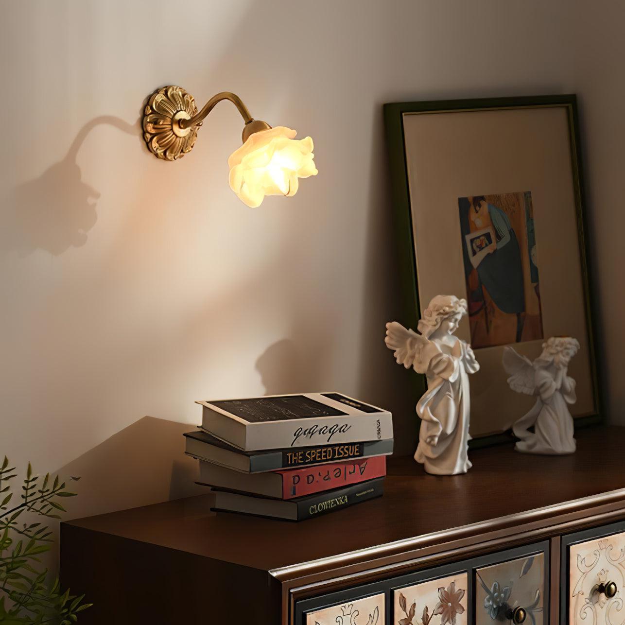 Brass Rose Wall Light Set | Elegant Brass & Glass Design | Set of 2