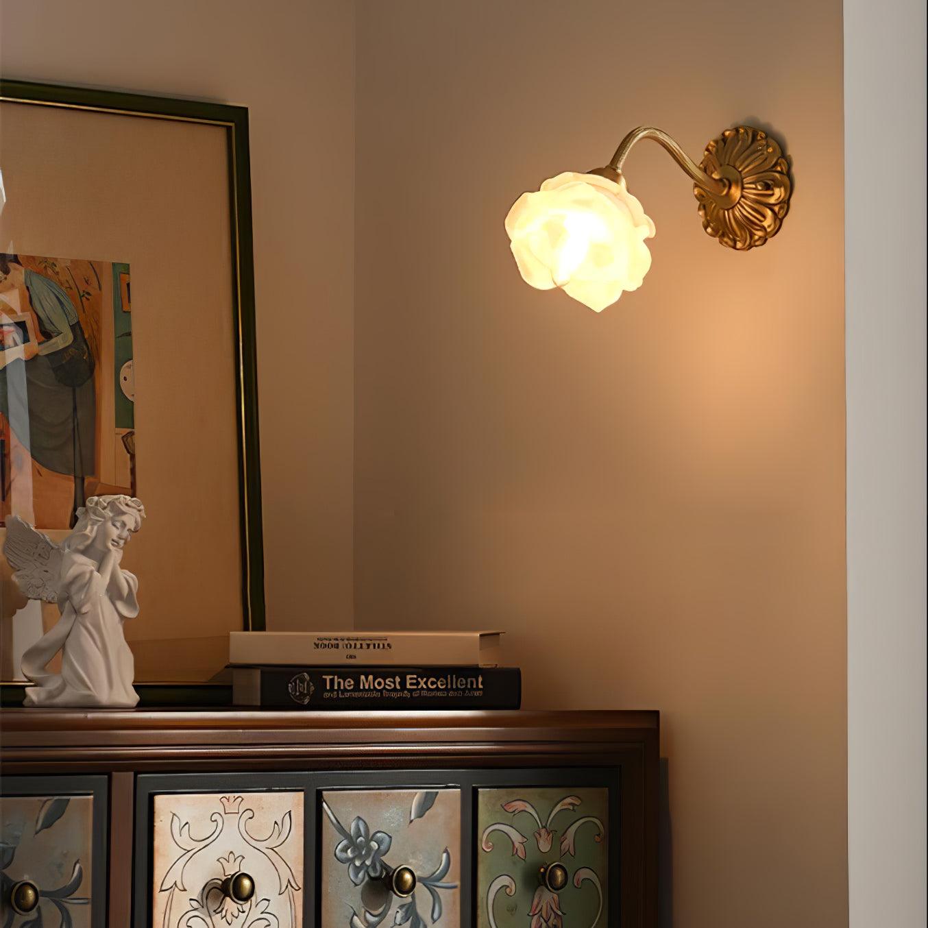 Brass Rose Wall Light Set | Elegant Brass & Glass Design | Set of 2