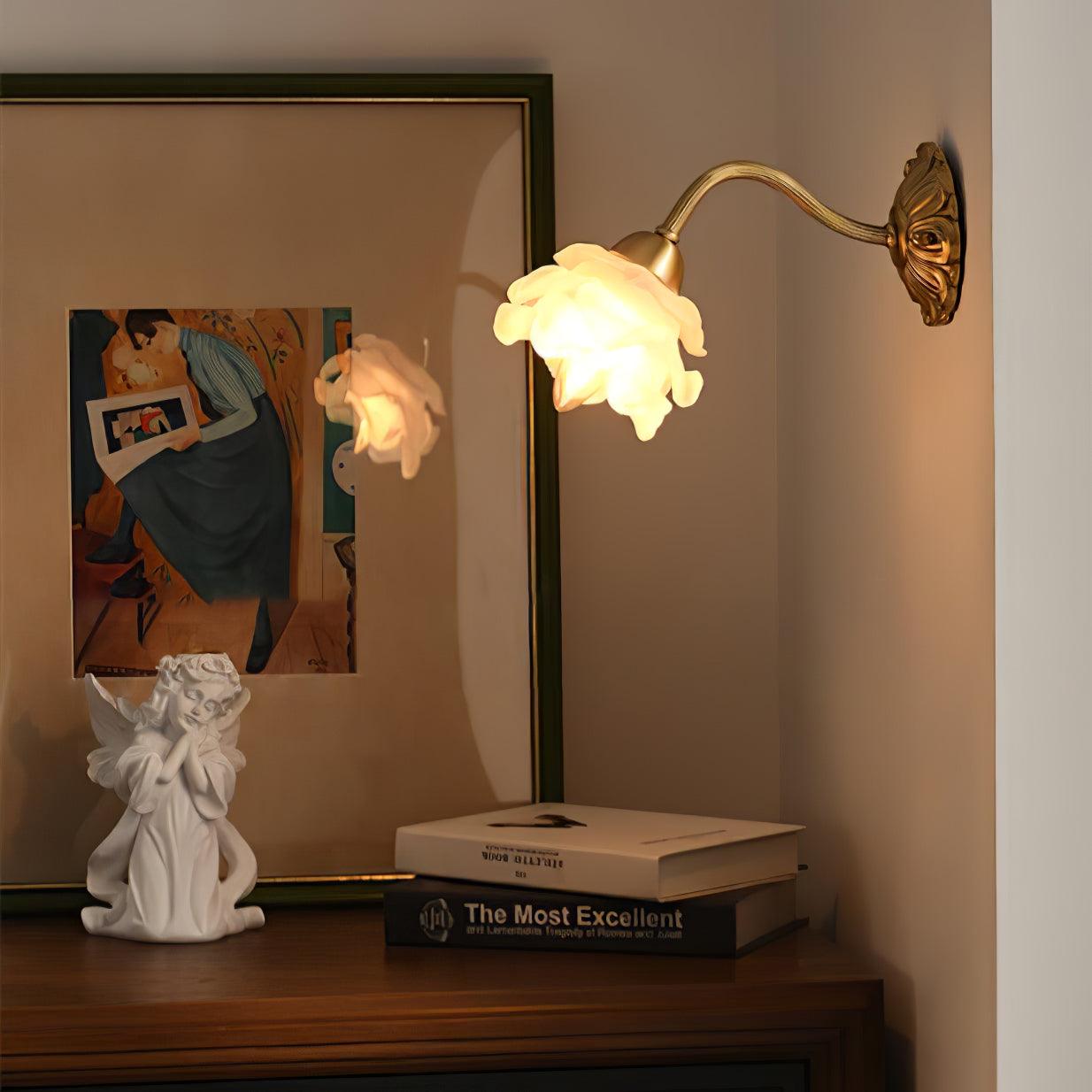 Brass Rose Wall Light Set | Elegant Brass & Glass Design | Set of 2