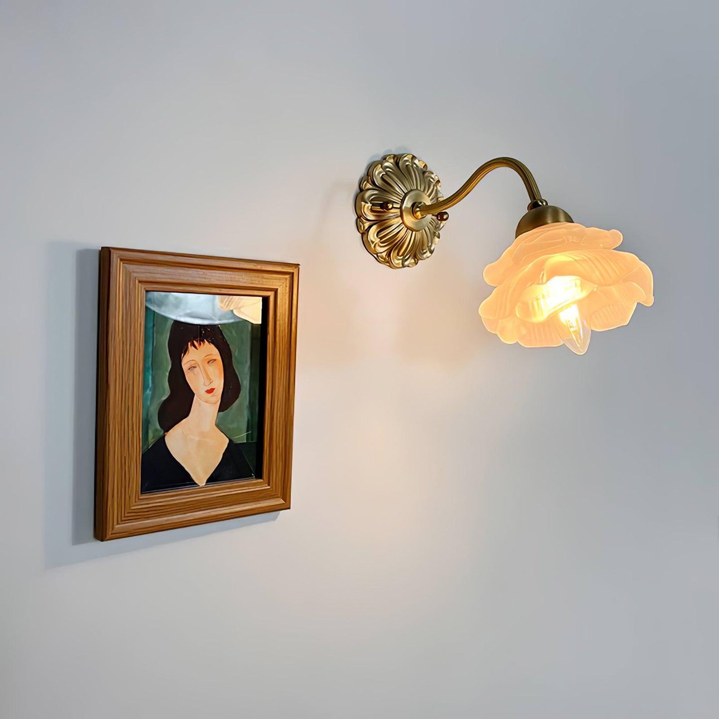 Brass Rose Wall Light Set | Elegant Brass & Glass Design | Set of 2