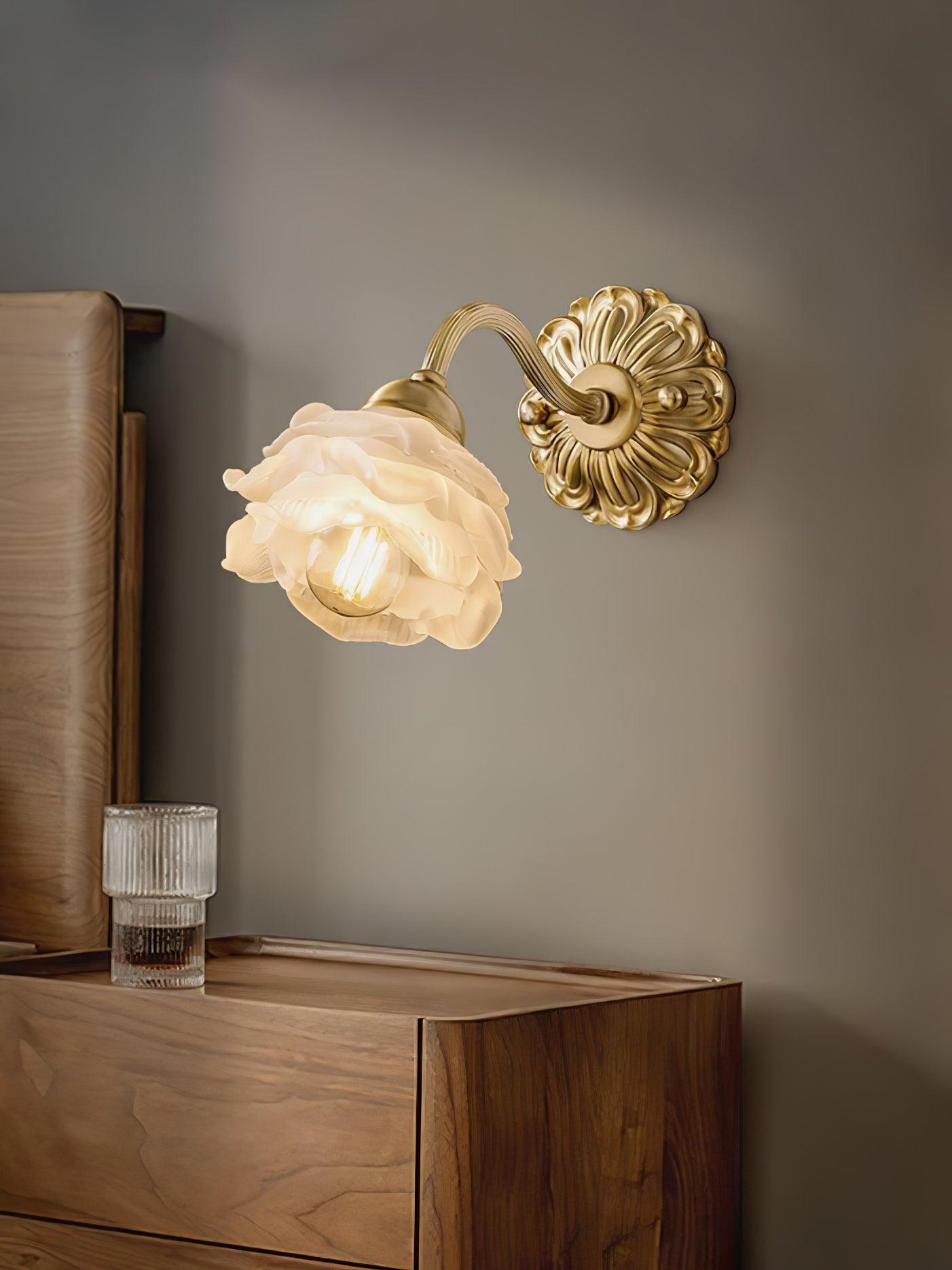 Brass Rose Wall Light Set | Elegant Brass & Glass Design | Set of 2