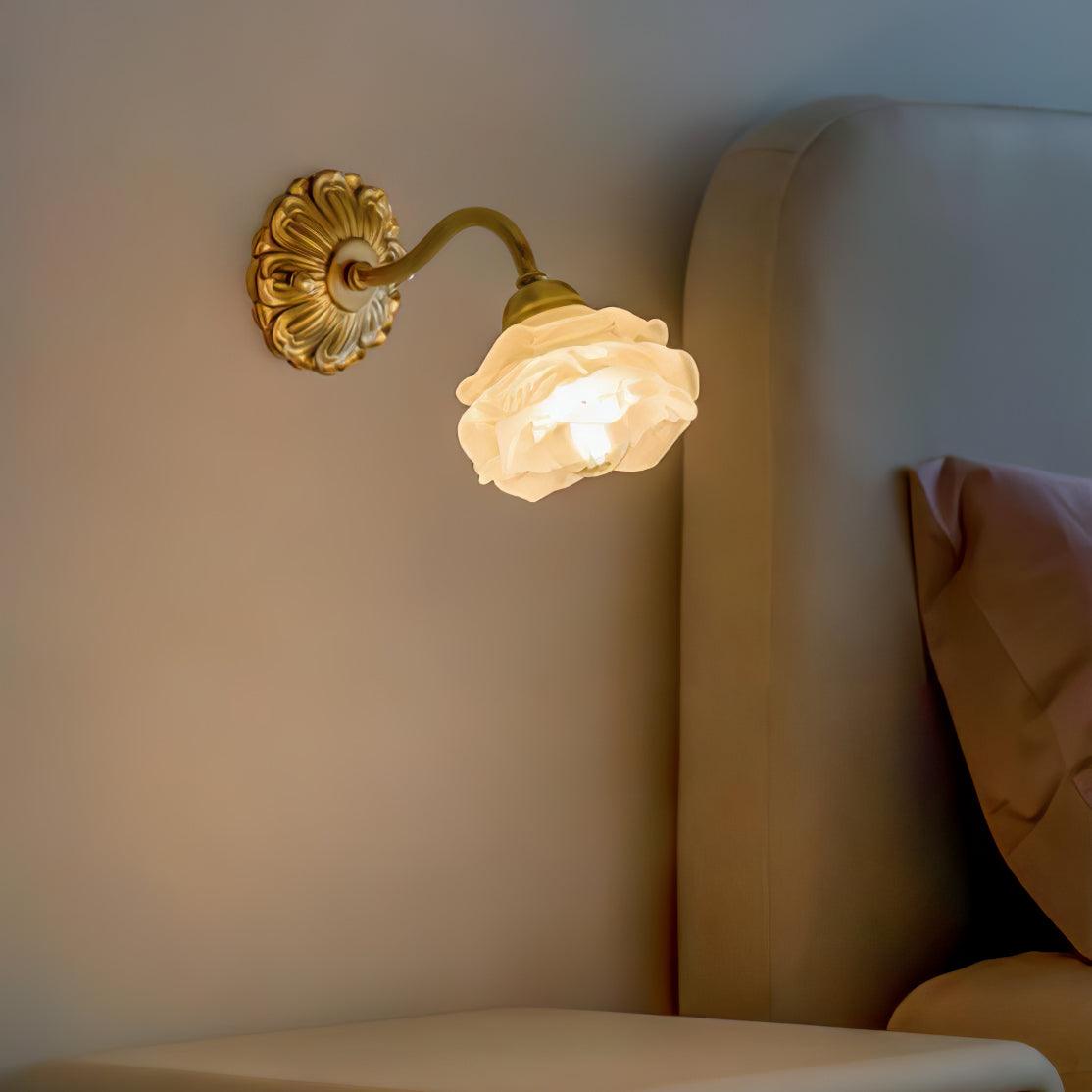 Brass Rose Wall Light Set | Elegant Brass & Glass Design | Set of 2