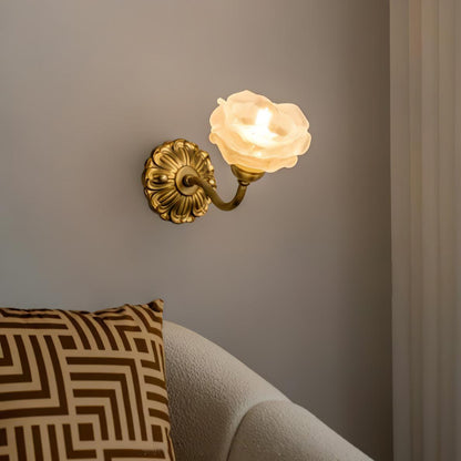 Brass Rose Wall Light Set | Elegant Brass & Glass Design | Set of 2