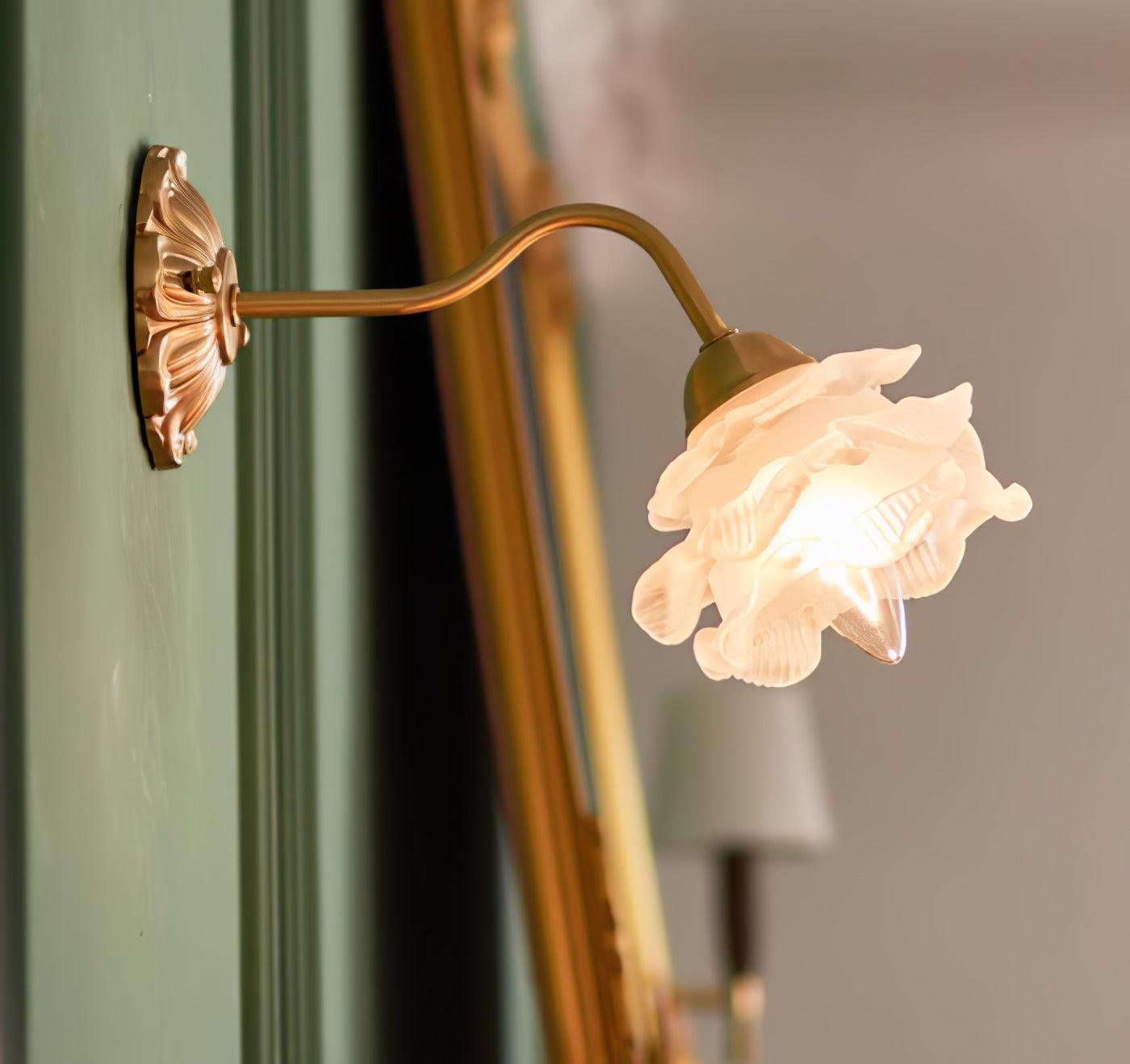 Brass Rose Wall Light Set | Elegant Brass & Glass Design | Set of 2