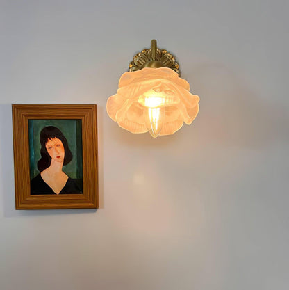 Brass Rose Wall Light Set | Elegant Brass & Glass Design | Set of 2
