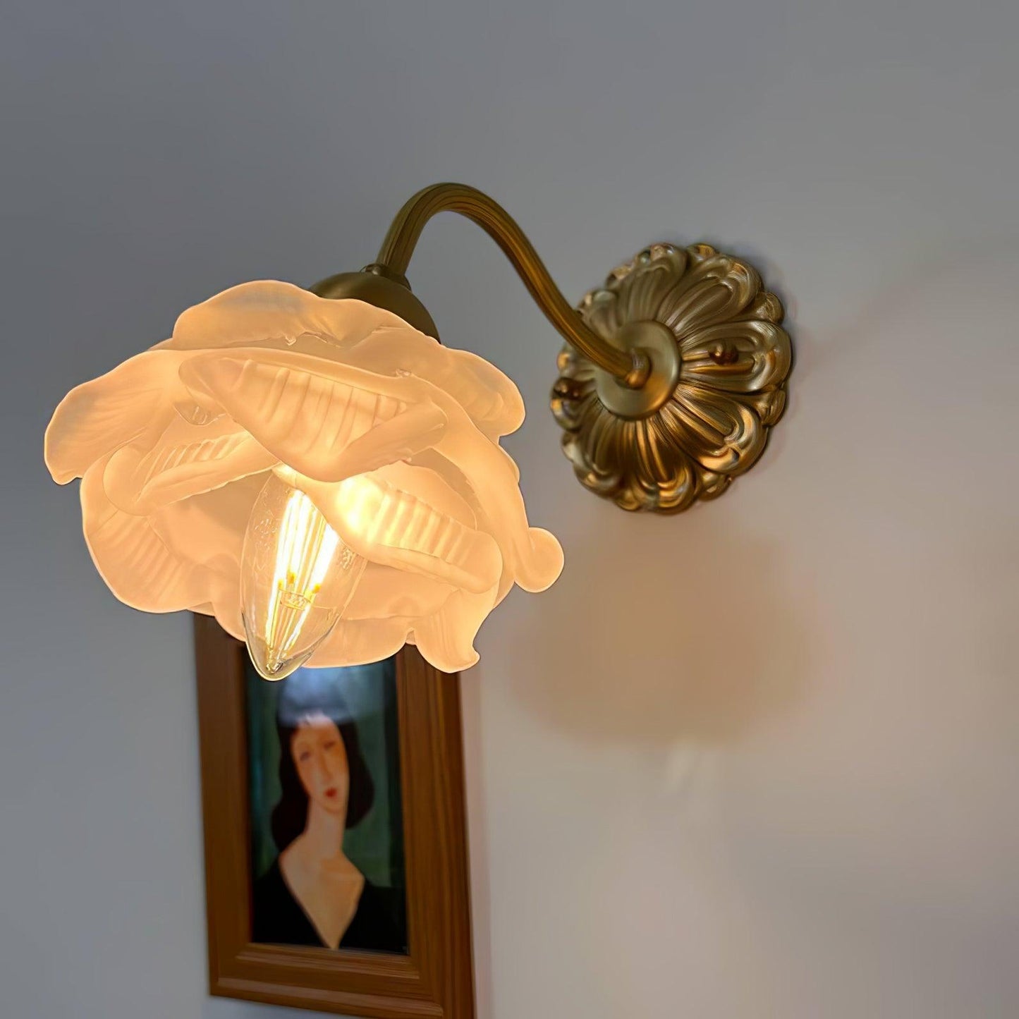 Brass Rose Wall Light Set | Elegant Brass & Glass Design | Set of 2