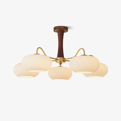 Brass Wooden Chandelier | Glass Shade | 3 or 5 Lights