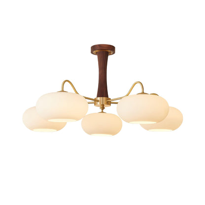 Brass Wooden Chandelier | Glass Shade | 3 or 5 Lights
