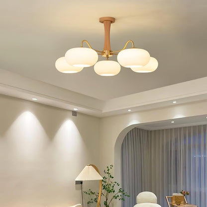 Brass Wooden Chandelier | Glass Shade | 3 or 5 Lights