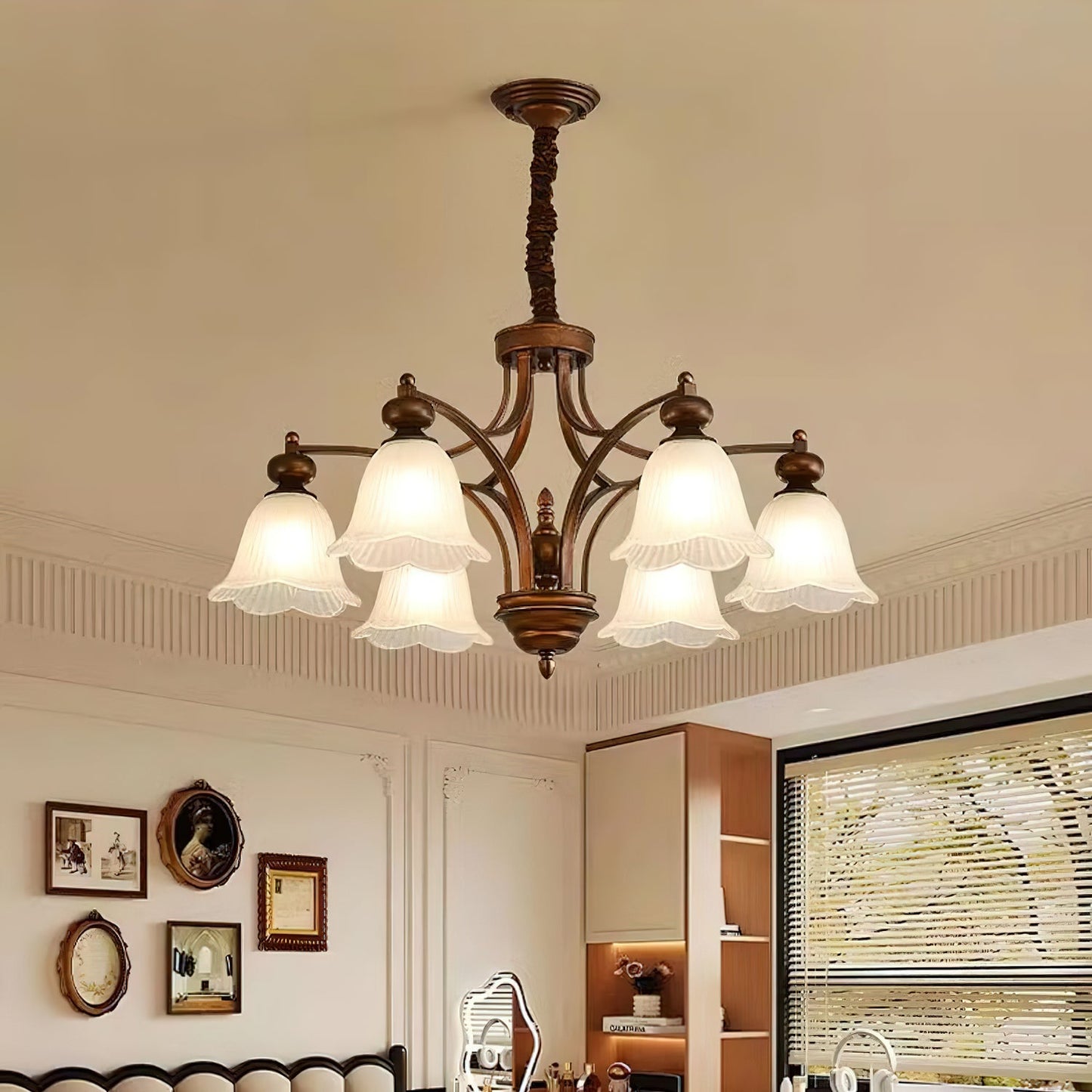 Bellrose Chandelier | Metal & Frosted Glass | Reddish Brown, 3-10 Lights