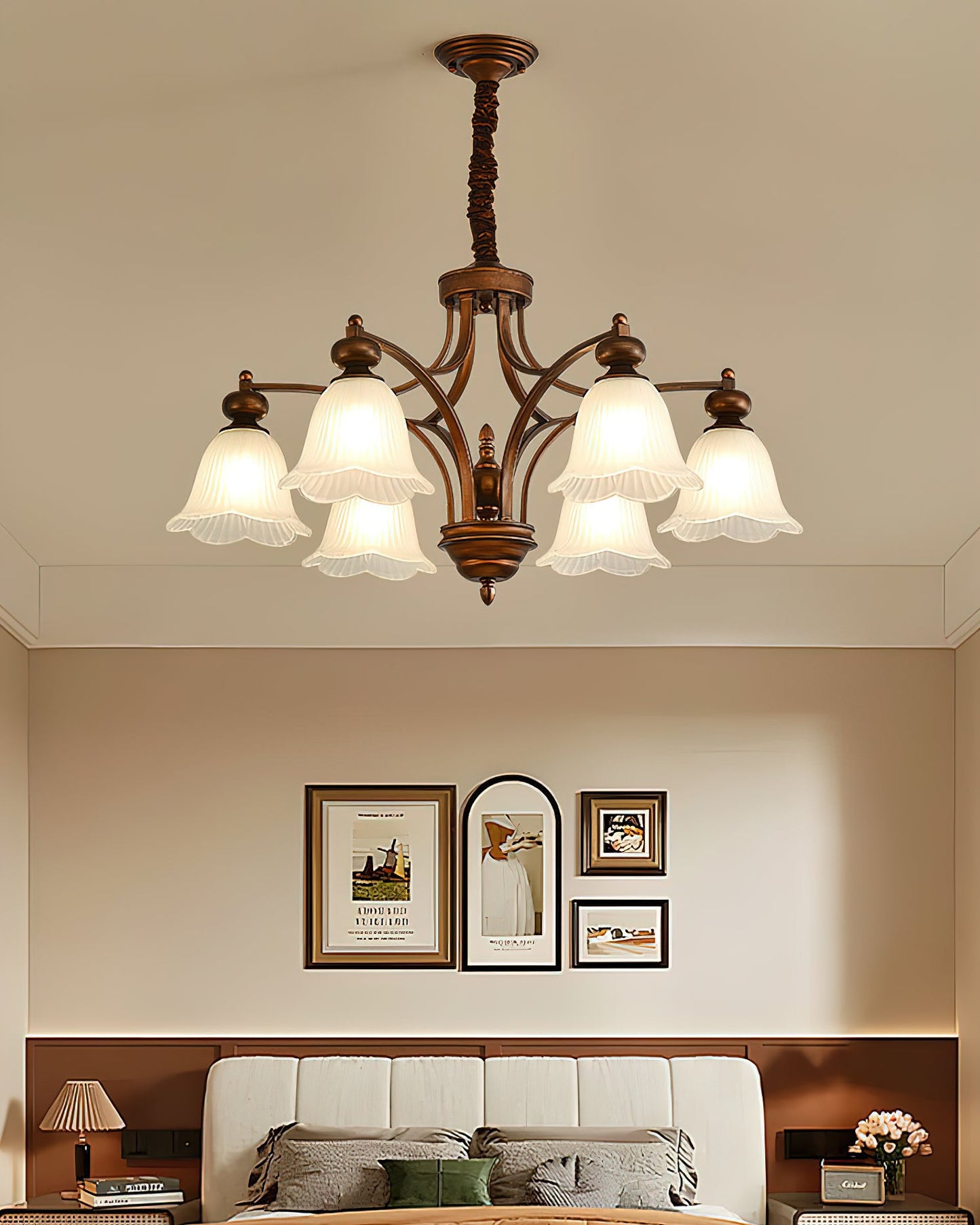 Bellrose Chandelier | Metal & Frosted Glass | Reddish Brown, 3-10 Lights