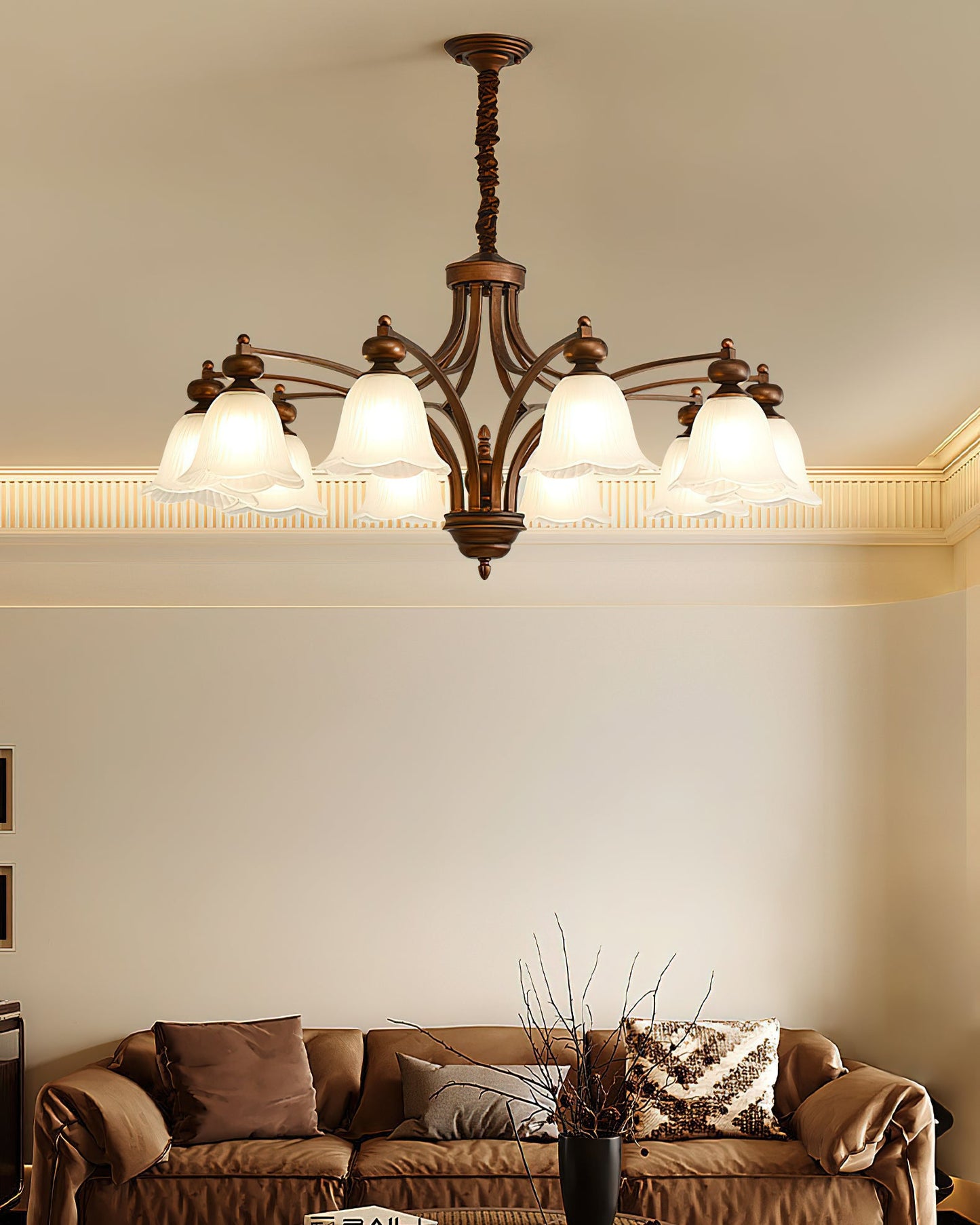 Bellrose Chandelier | Metal & Frosted Glass | Reddish Brown, 3-10 Lights