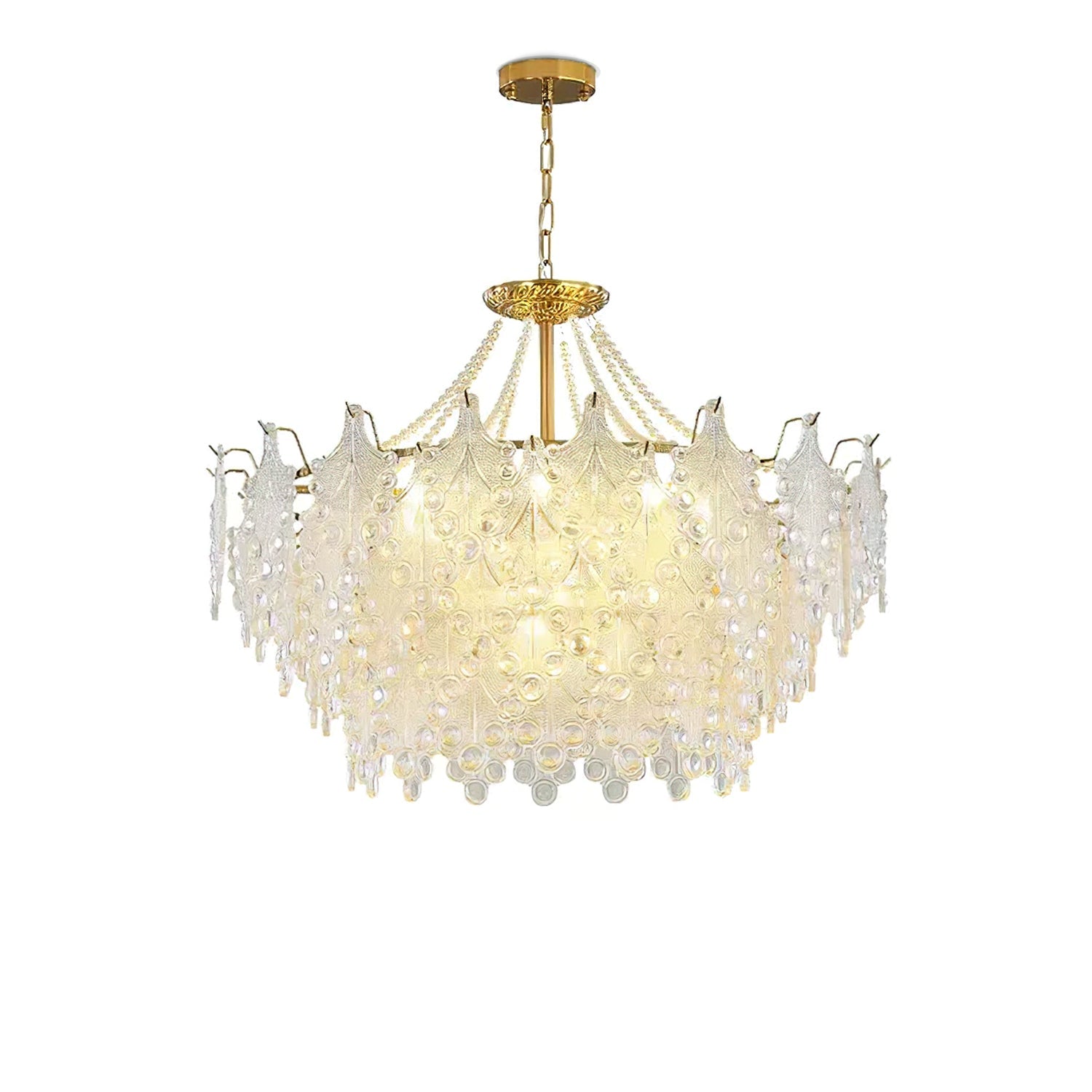 Glass Chandelier | Bronze Carved Midcentury Design | 3-Tier, 5-Tier, Rectangle Options