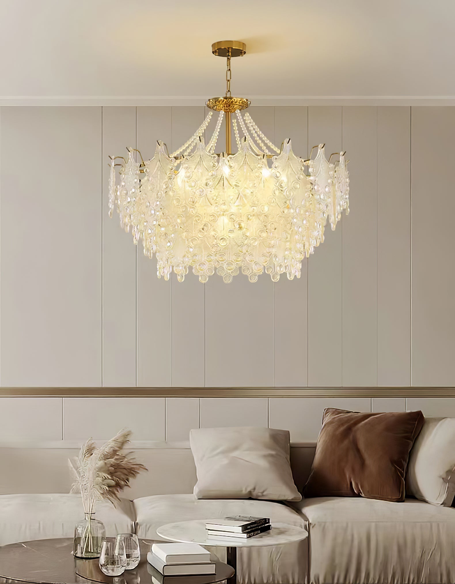 Glass Chandelier | Bronze Carved Midcentury Design | 3-Tier, 5-Tier, Rectangle Options