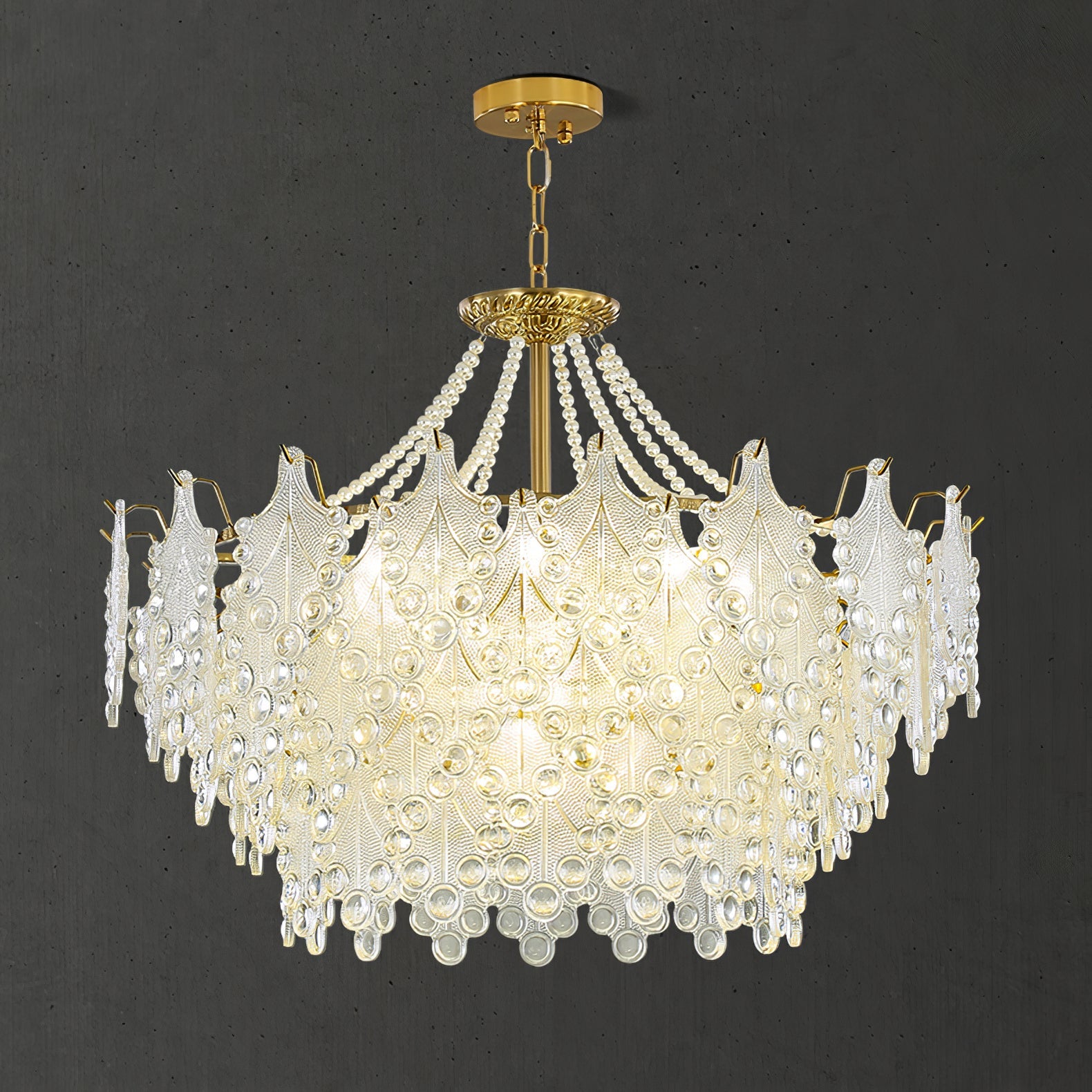 Glass Chandelier | Bronze Carved Midcentury Design | 3-Tier, 5-Tier, Rectangle Options