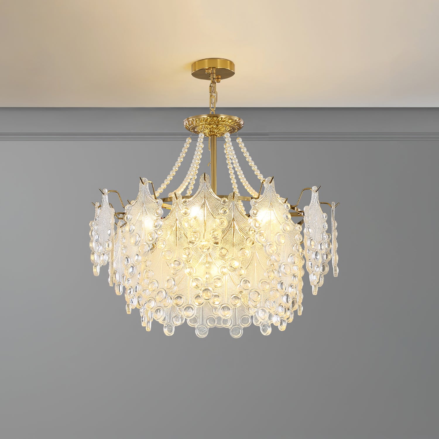 Glass Chandelier | Bronze Carved Midcentury Design | 3-Tier, 5-Tier, Rectangle Options