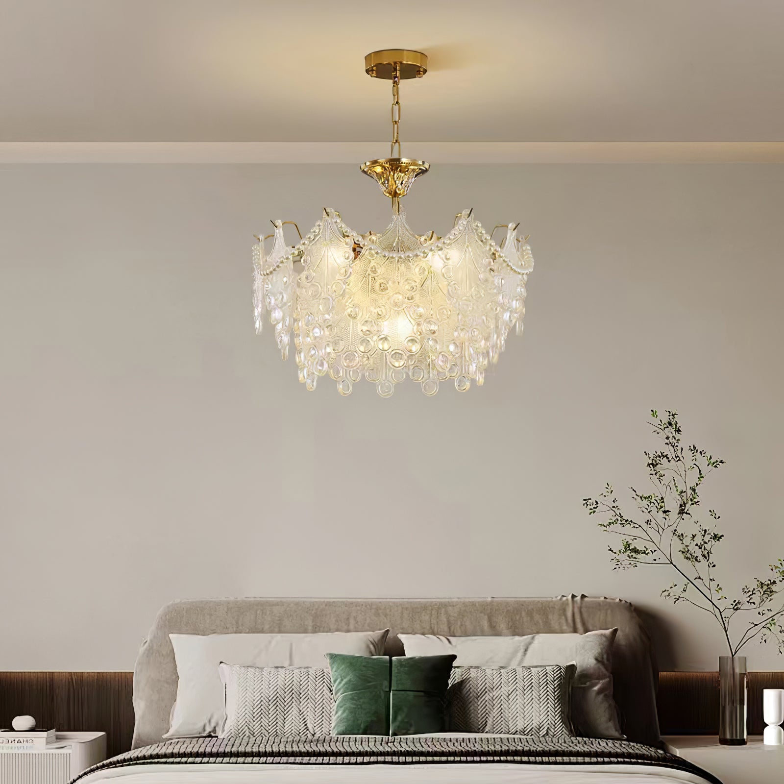 Glass Chandelier | Bronze Carved Midcentury Design | 3-Tier, 5-Tier, Rectangle Options