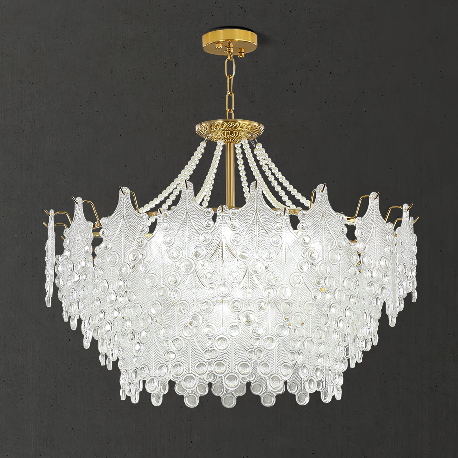 Glass Chandelier | Bronze Carved Midcentury Design | 3-Tier, 5-Tier, Rectangle Options