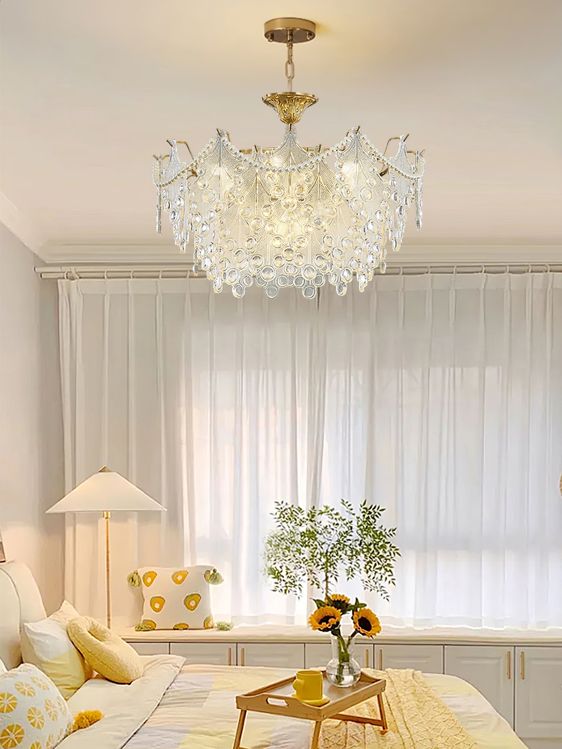 Glass Chandelier | Bronze Carved Midcentury Design | 3-Tier, 5-Tier, Rectangle Options