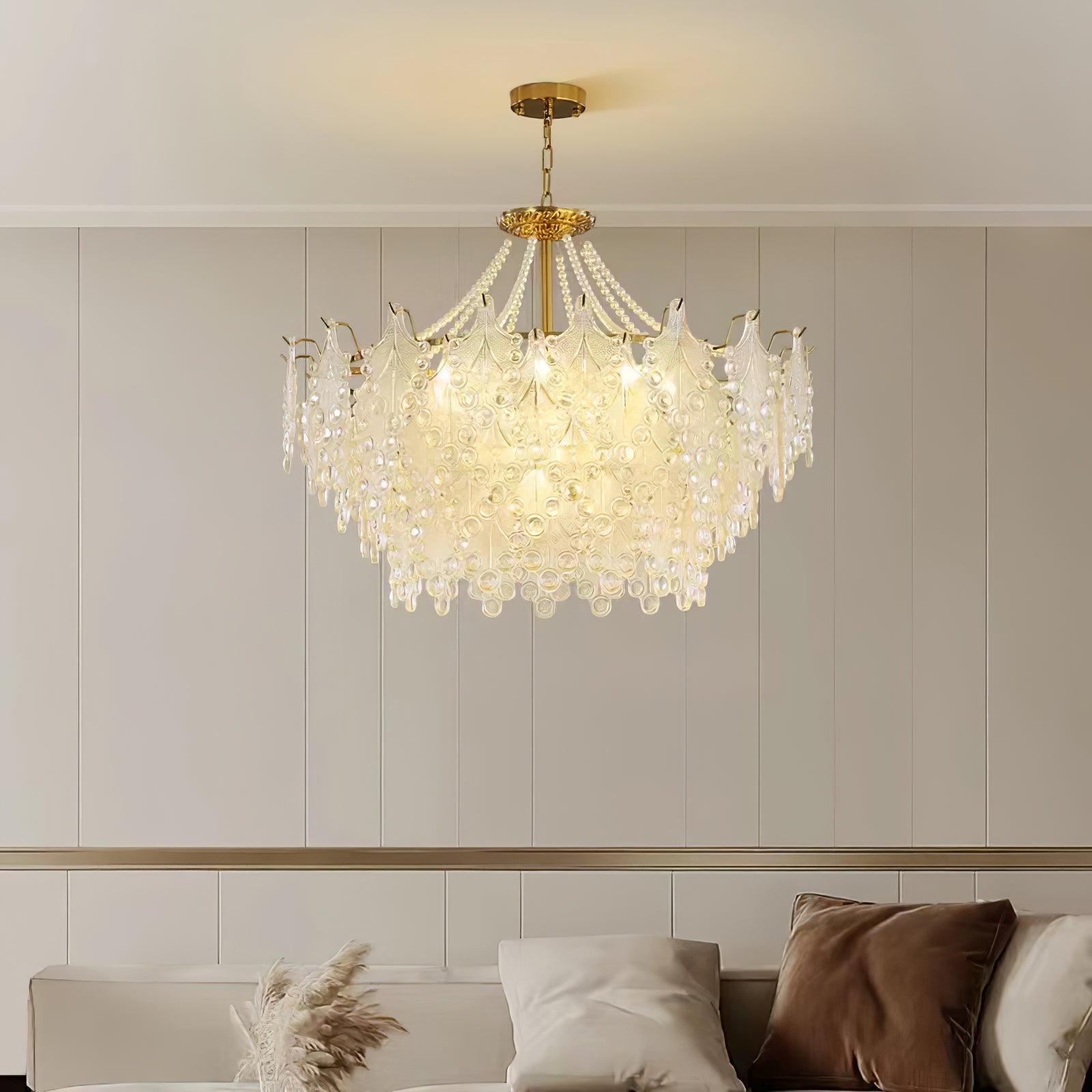 Glass Chandelier | Bronze Carved Midcentury Design | 3-Tier, 5-Tier, Rectangle Options