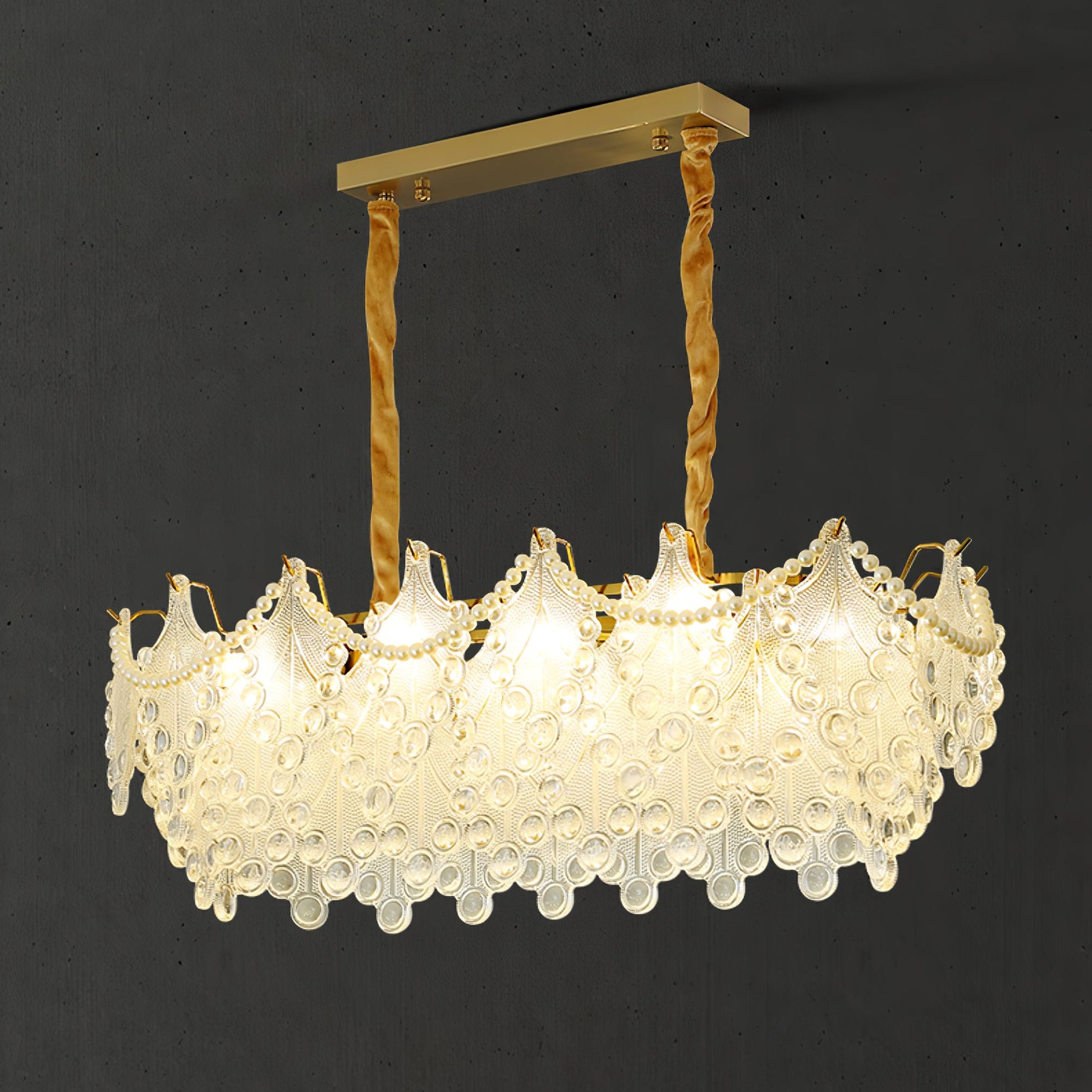 Glass Chandelier | Bronze Carved Midcentury Design | 3-Tier, 5-Tier, Rectangle Options