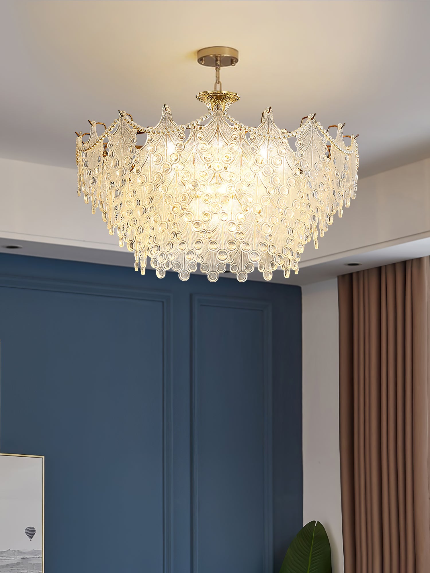 Glass Chandelier | Bronze Carved Midcentury Design | 3-Tier, 5-Tier, Rectangle Options