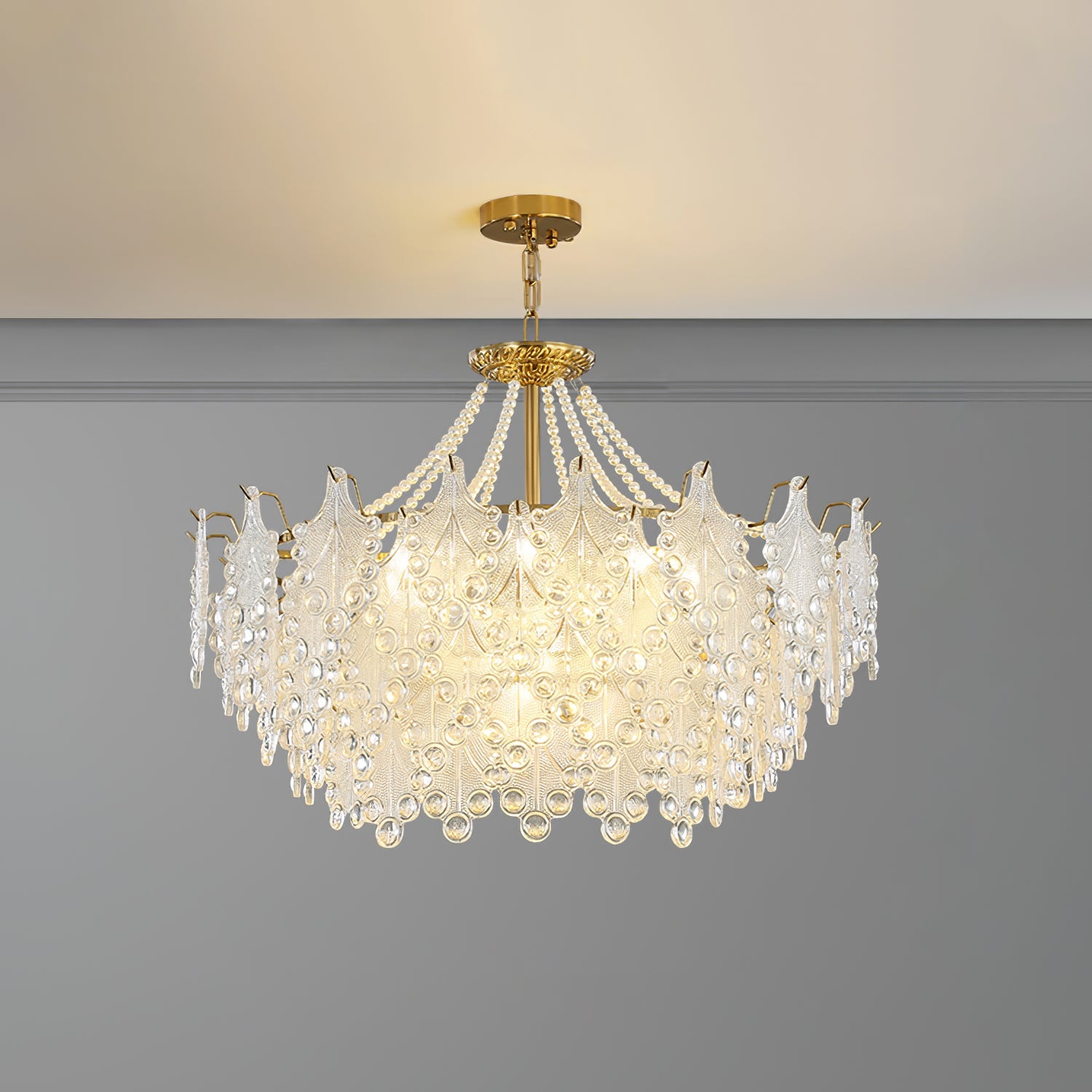 Glass Chandelier | Bronze Carved Midcentury Design | 3-Tier, 5-Tier, Rectangle Options