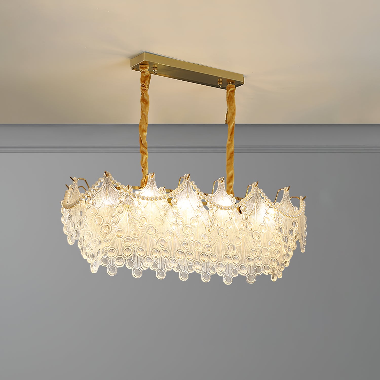 Glass Chandelier | Bronze Carved Midcentury Design | 3-Tier, 5-Tier, Rectangle Options