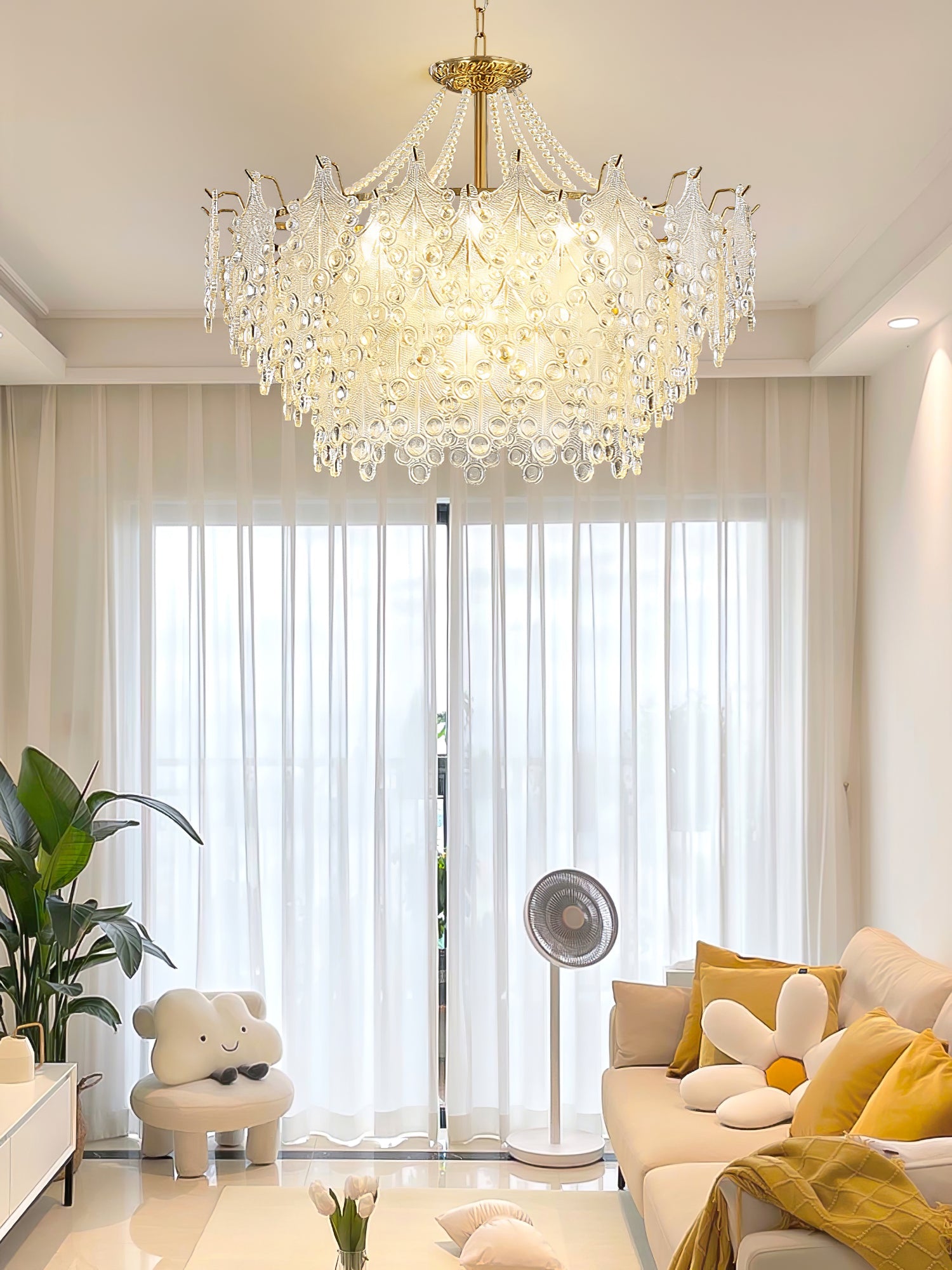 Glass Chandelier | Bronze Carved Midcentury Design | 3-Tier, 5-Tier, Rectangle Options