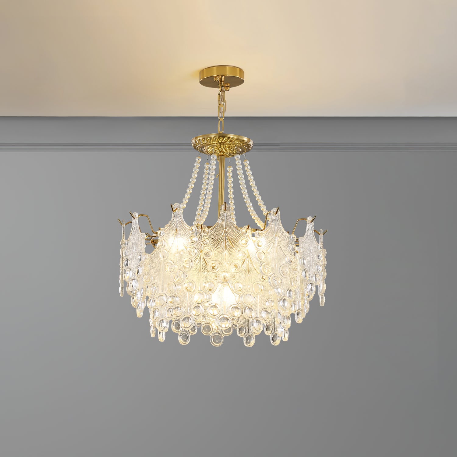Glass Chandelier | Bronze Carved Midcentury Design | 3-Tier, 5-Tier, Rectangle Options