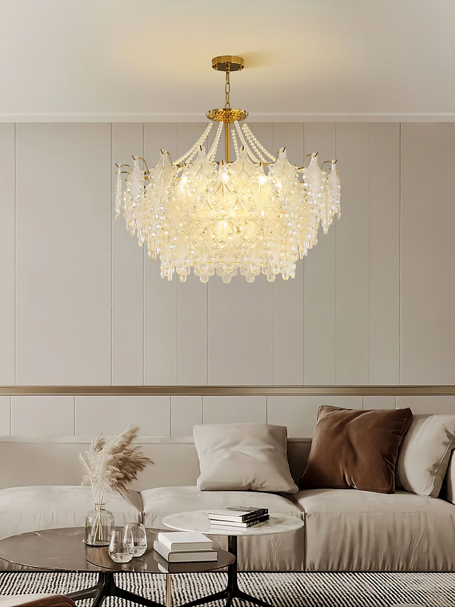 Glass Chandelier | Bronze Carved Midcentury Design | 3-Tier, 5-Tier, Rectangle Options