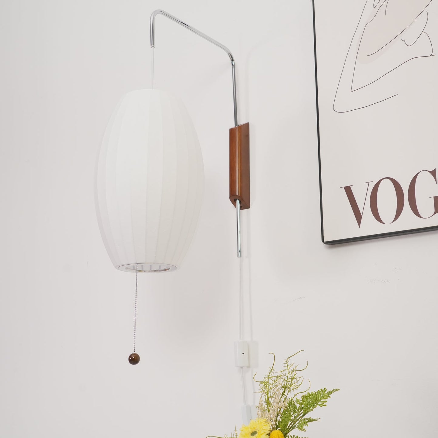 Nelson Wall Sconce | White Polymer & Walnut | Midcentury Design